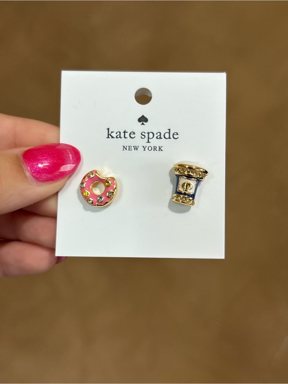 kate spade Pink Enamel Donut & Coffee Stud Earrings- NEW